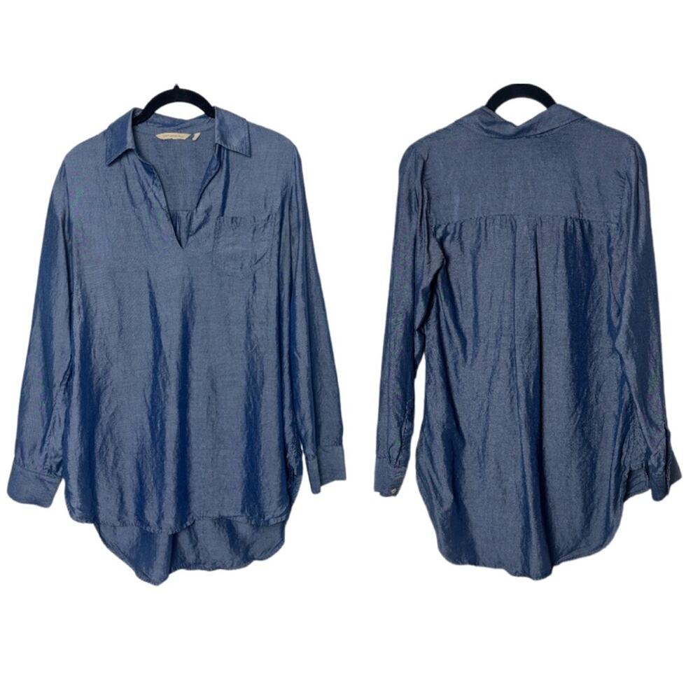 Soft Surroundings Tencel Popover Blouse Women's Size Small Blue Chambray - Picture 4 of 16